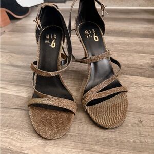 Mix No. 6 Bronze Glitter Strappy High Heel Sandals